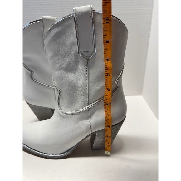 Golo White Leather Western Cowboy Boots Silver Trim Pointed Toe Portugal Size 9