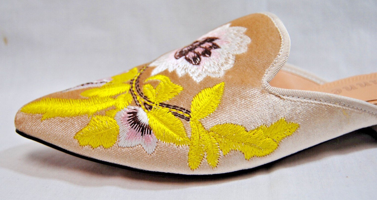 Divanne Womens Embroidery Velvet Loafer Mule Slip-On Pointed-Toe Shoes New T2361
