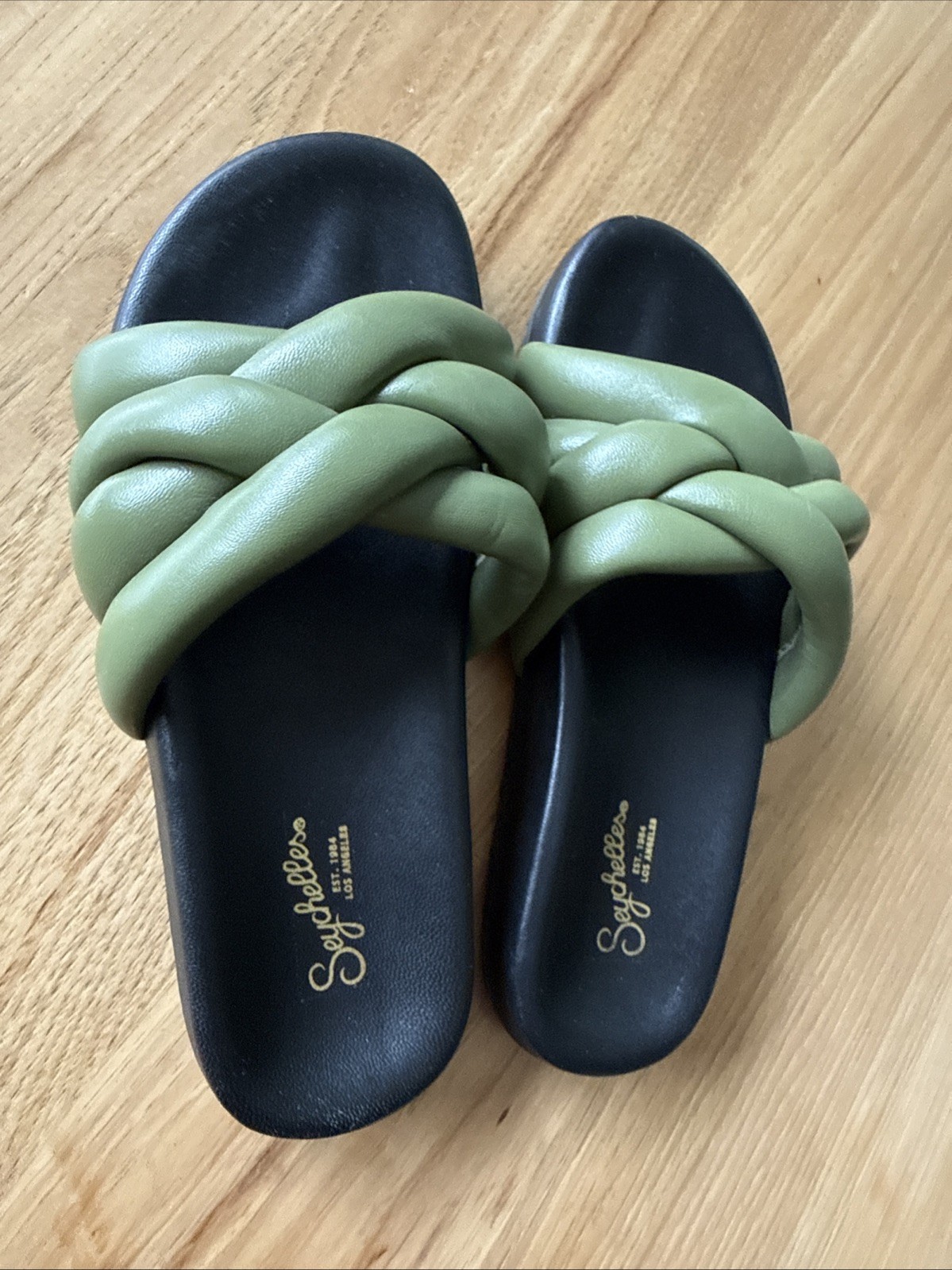 SEYCHELLES Anthropologie low key glow up sandals Slide Olive/Black Size 6