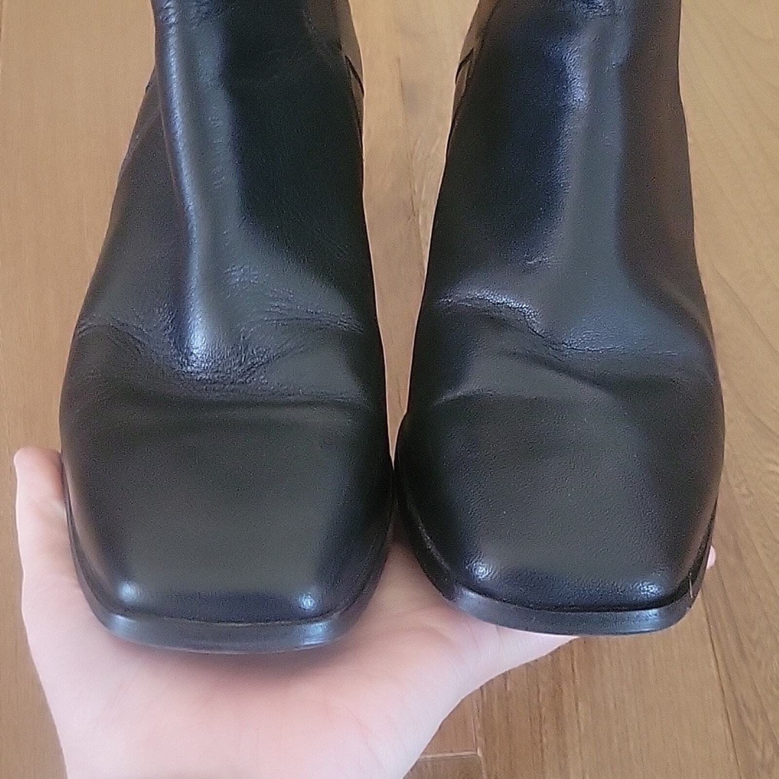 Angel Alarcon Leather Black Square Toe Chunky Heel Quilted Back boots Size 39