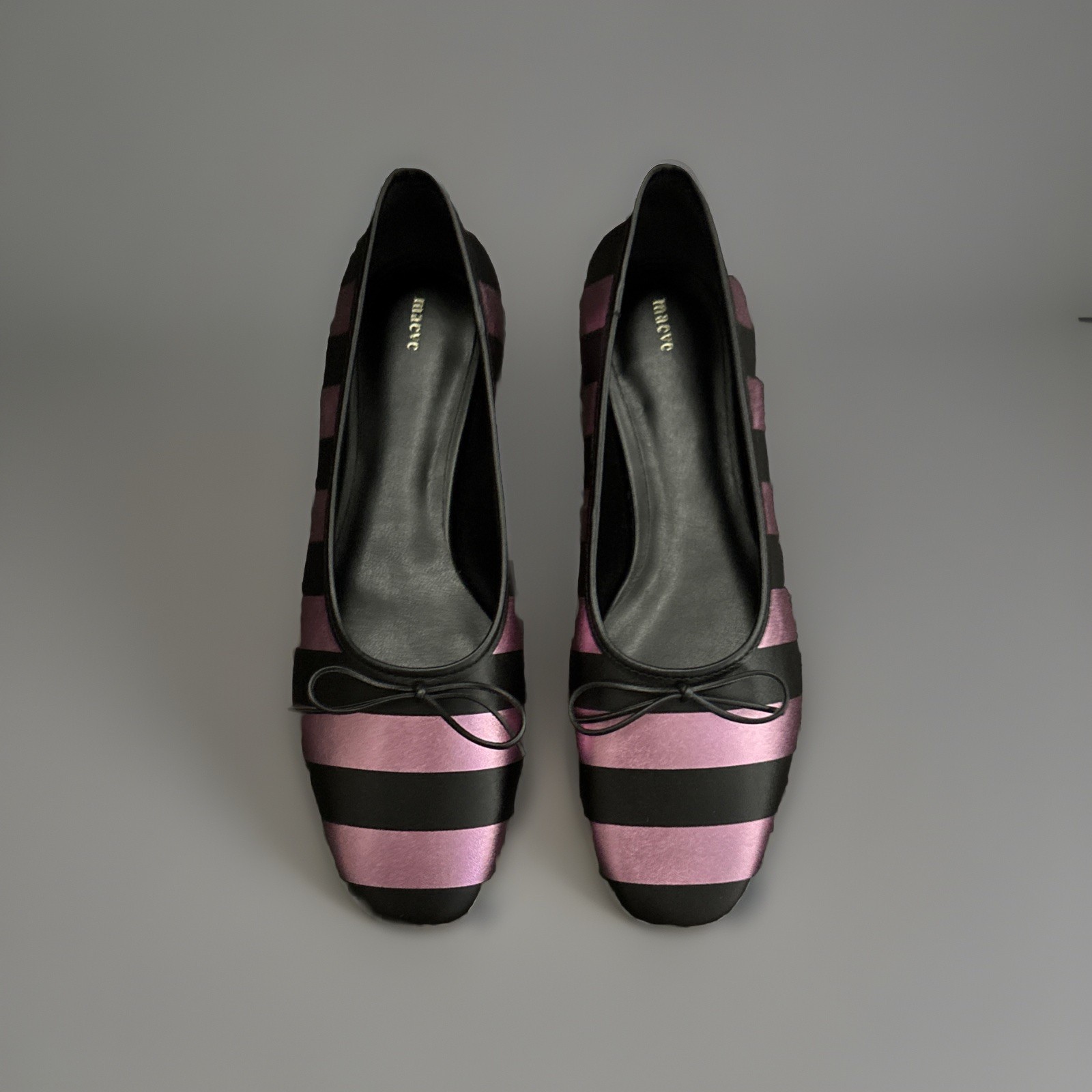 Anthropologie Maeve Square Toe Ballet Flat Pink & Black Striped Metallic 8 NWOB