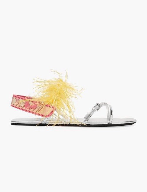 Prada 2017 Runway Feather Sandals Silver Metallic Ostrich Italy Sz 40 Shoes
