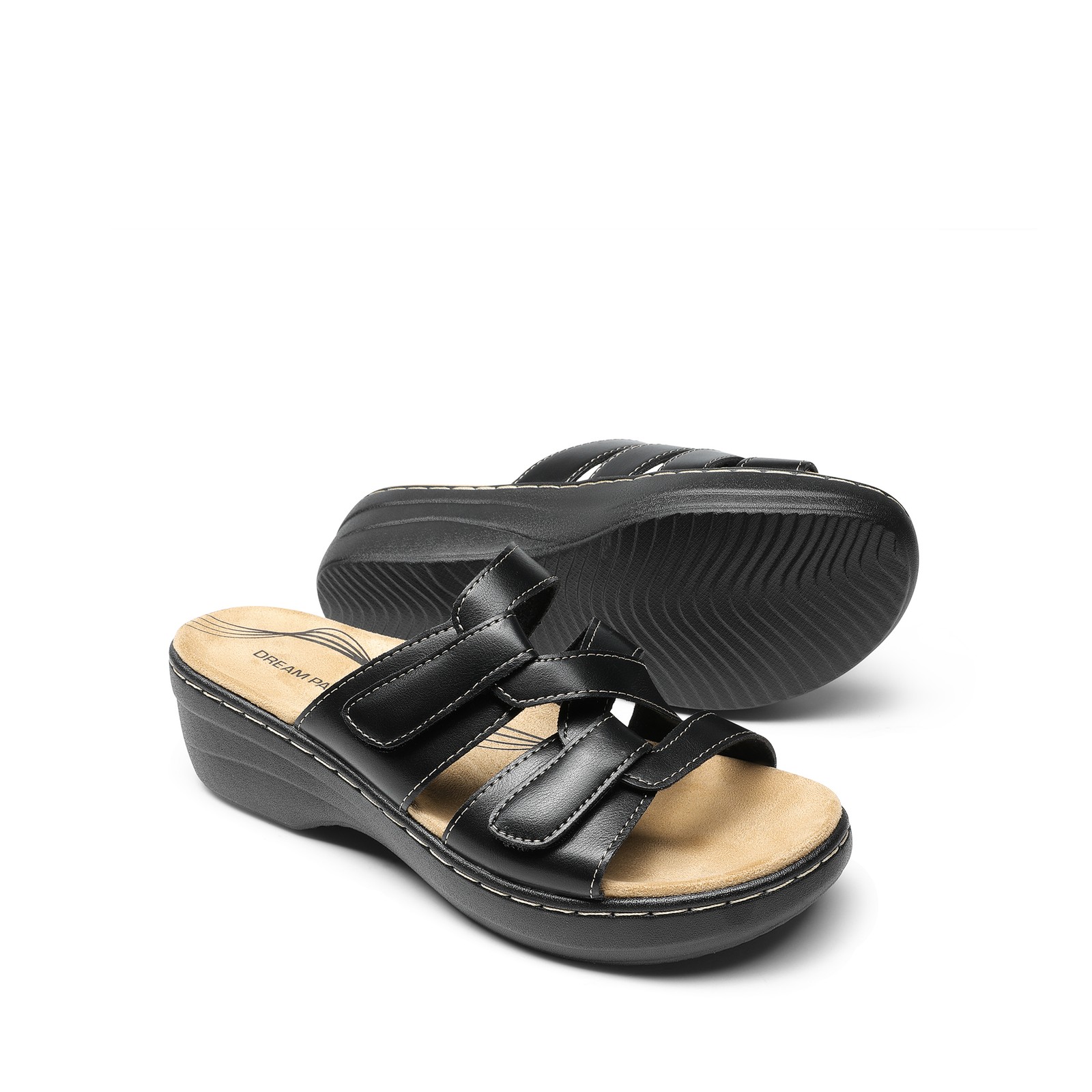 Women Summer Arch Support Slide Sandals Adjustable Strap Beach Low Wedge Sandals