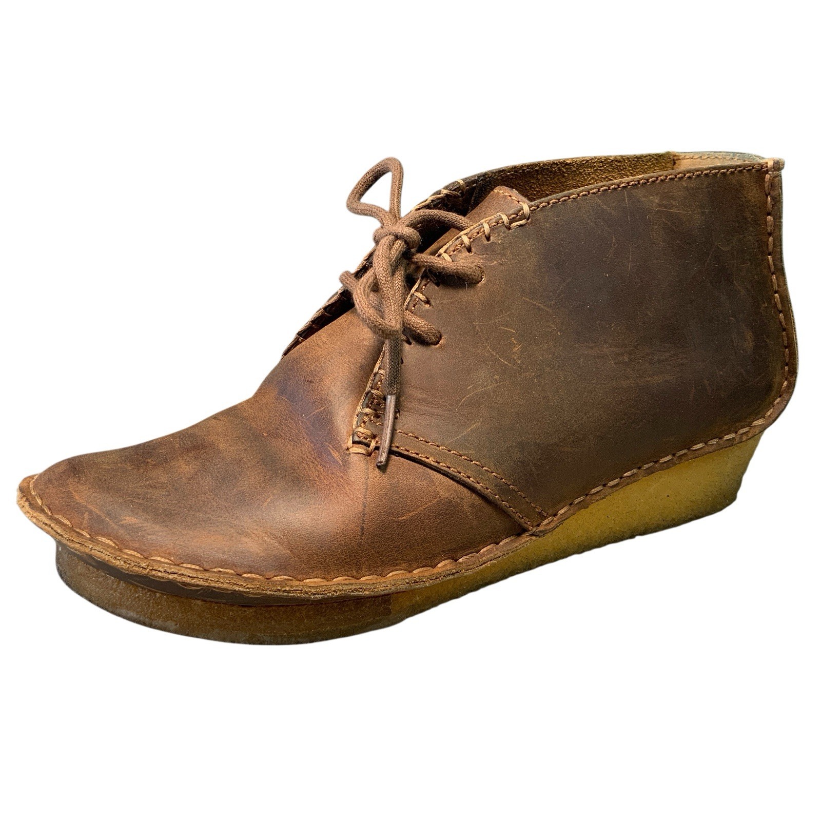 Vintage Boho Clarks Originals Women Sz 7.5 Crepe Solo Leather Nubuck Trek Wedge