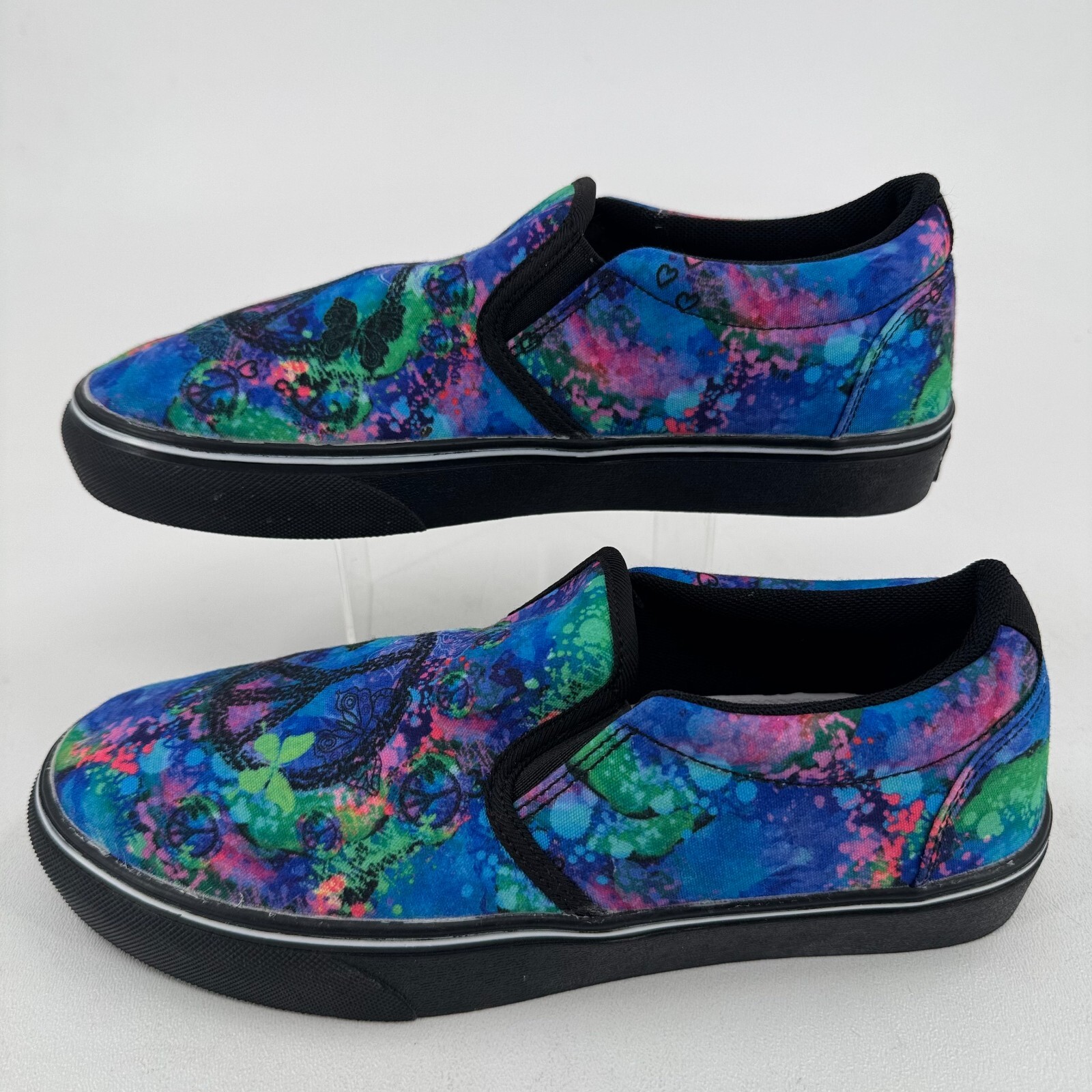 Yes We Vibe Shoes UNISEX Multicolor Peace Sign Slip On Sneakers MENS 7 WOMENS 9