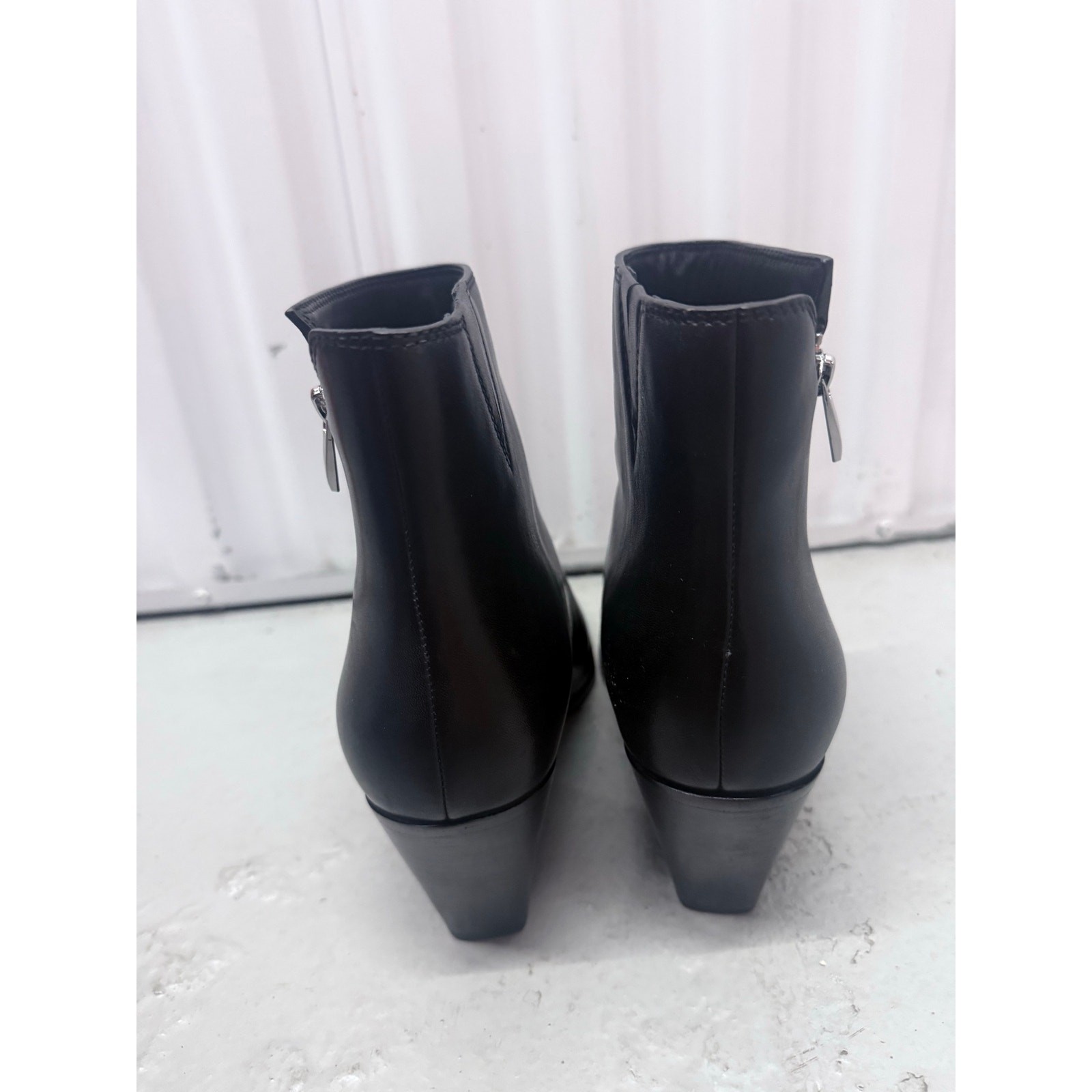 PAIGE 100% leather black moto Lia silver zipper heels short bootie boots sz 10.5