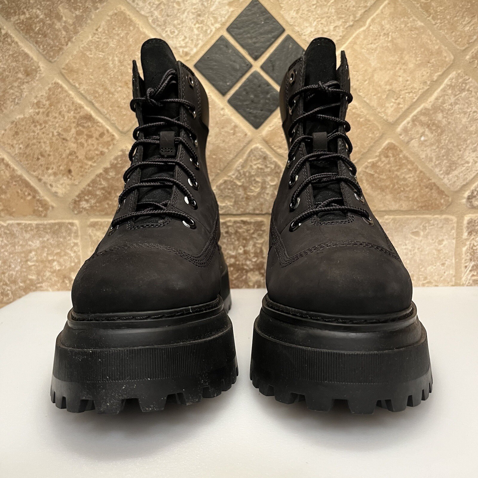 Timberland Sky 6 Inch Lace Up Platform Boots Black Nubuck Women 9.5 NIB TB0A428J