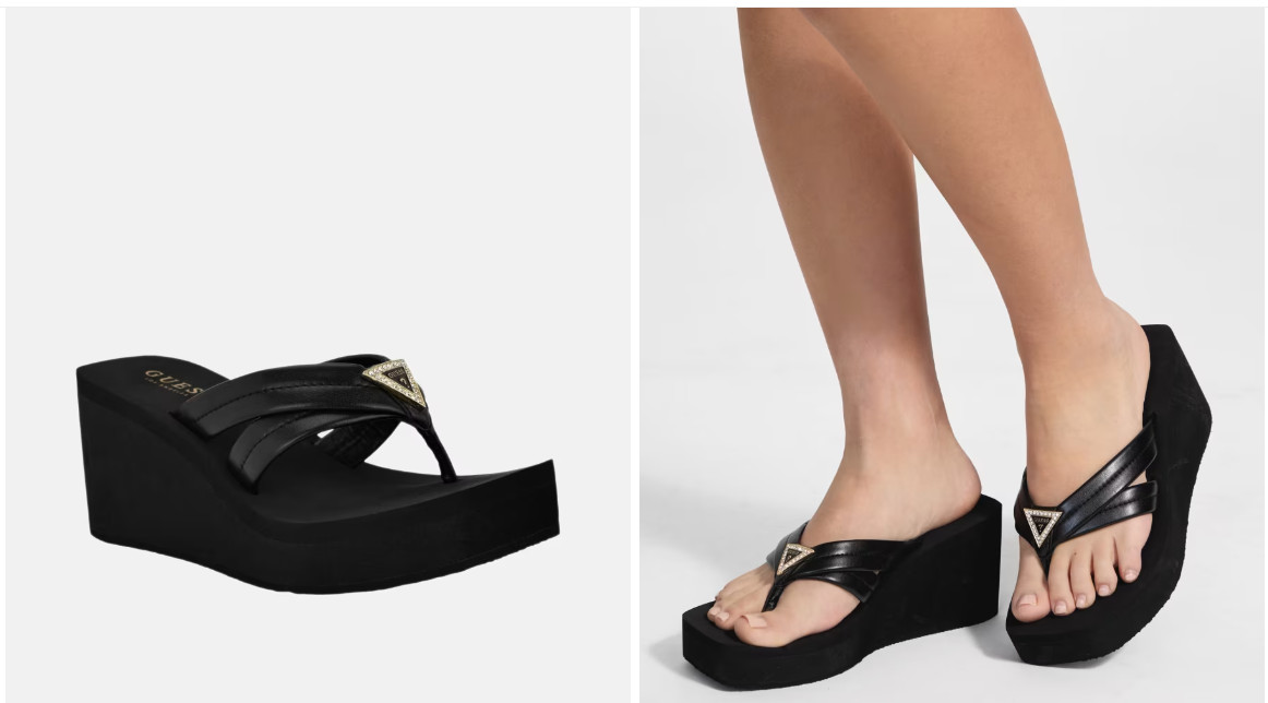 NEW WOMEN’S GUESS BLACK STRAPS SARLOW PLATFORM FLIP FLOPS WEDGE 5,6,7,8,9,10