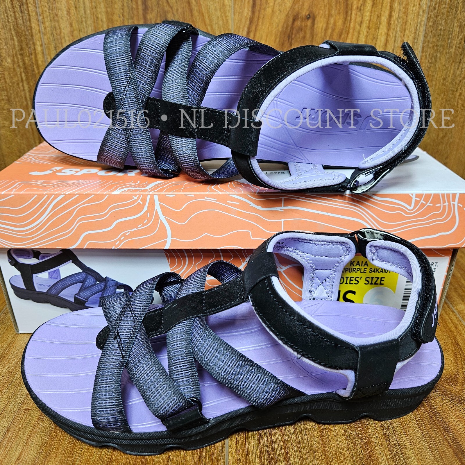 JSPORT Women’s Kaia Sports Straps Sandal ~ Black/Purple ~ Various Sizes