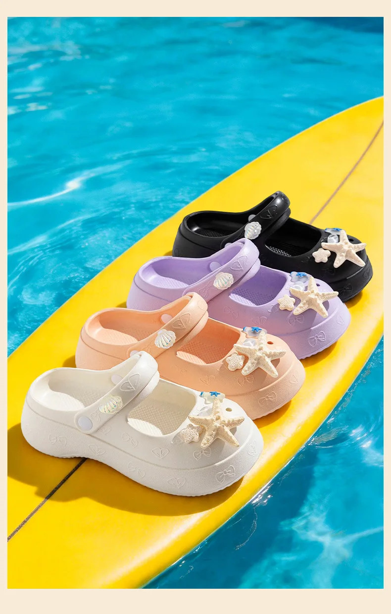 Women’s Hole Shoes Wear One-word Beach Cool Slippers Ba