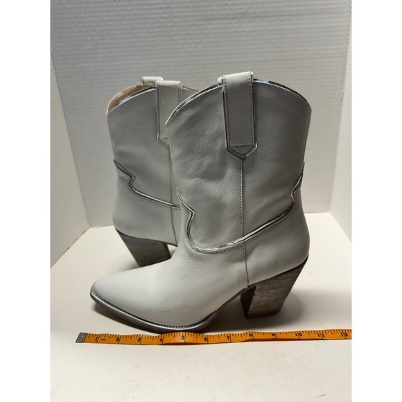 Golo White Leather Western Cowboy Boots Silver Trim Pointed Toe Portugal Size 9