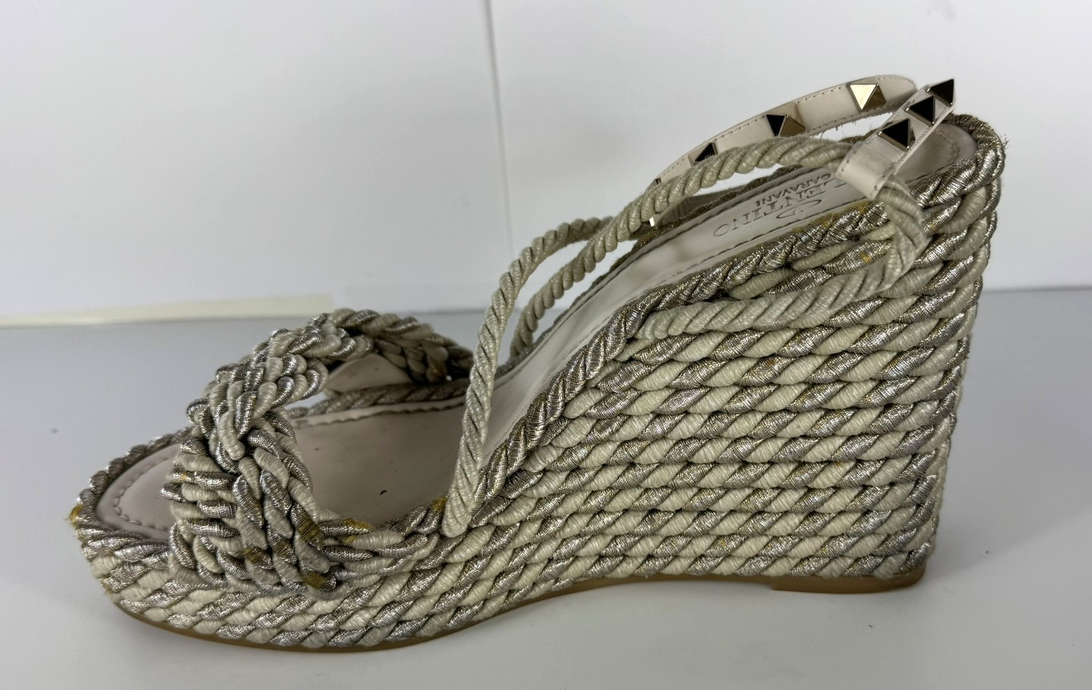 Valentino Rockstud Torchon Espadrille Rope Stripe Wedge Sandal EU 41 US 10/10.5
