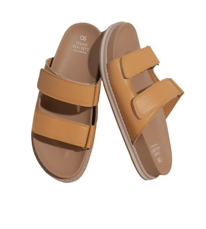 Tan Double Adjustable Strap Slide Summer Beach Sandals