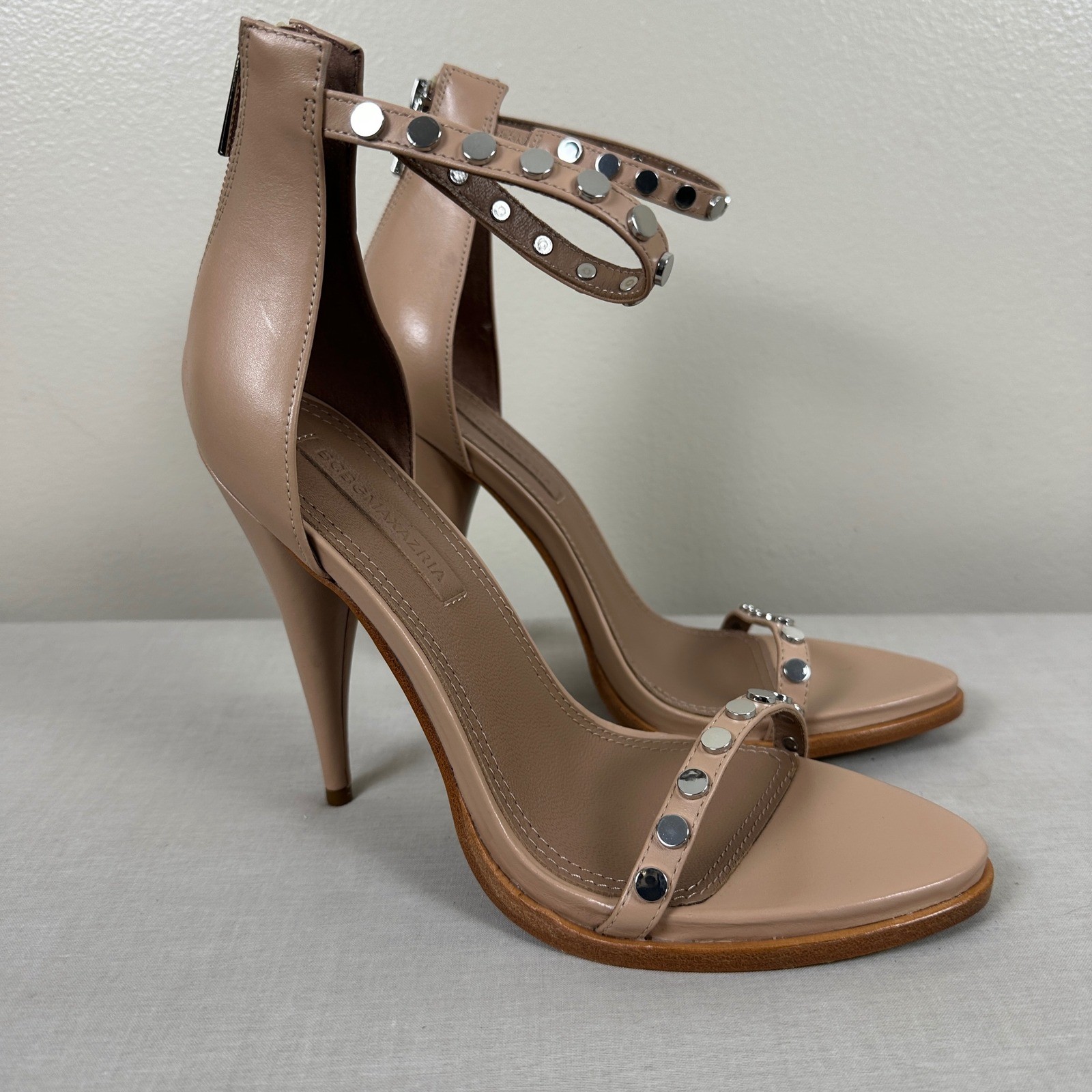BCBGMAXAZRIA Women’s 9 Marie Studded Ankle Strap Sandals Beige Party Chic