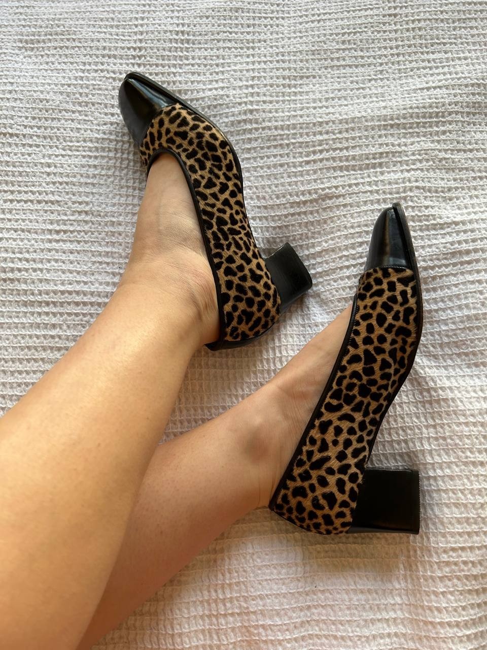 Vintage Valbrenta Leopard Pony Hair Pumps Made in Italy Block Heel EU36.5 US5.5
