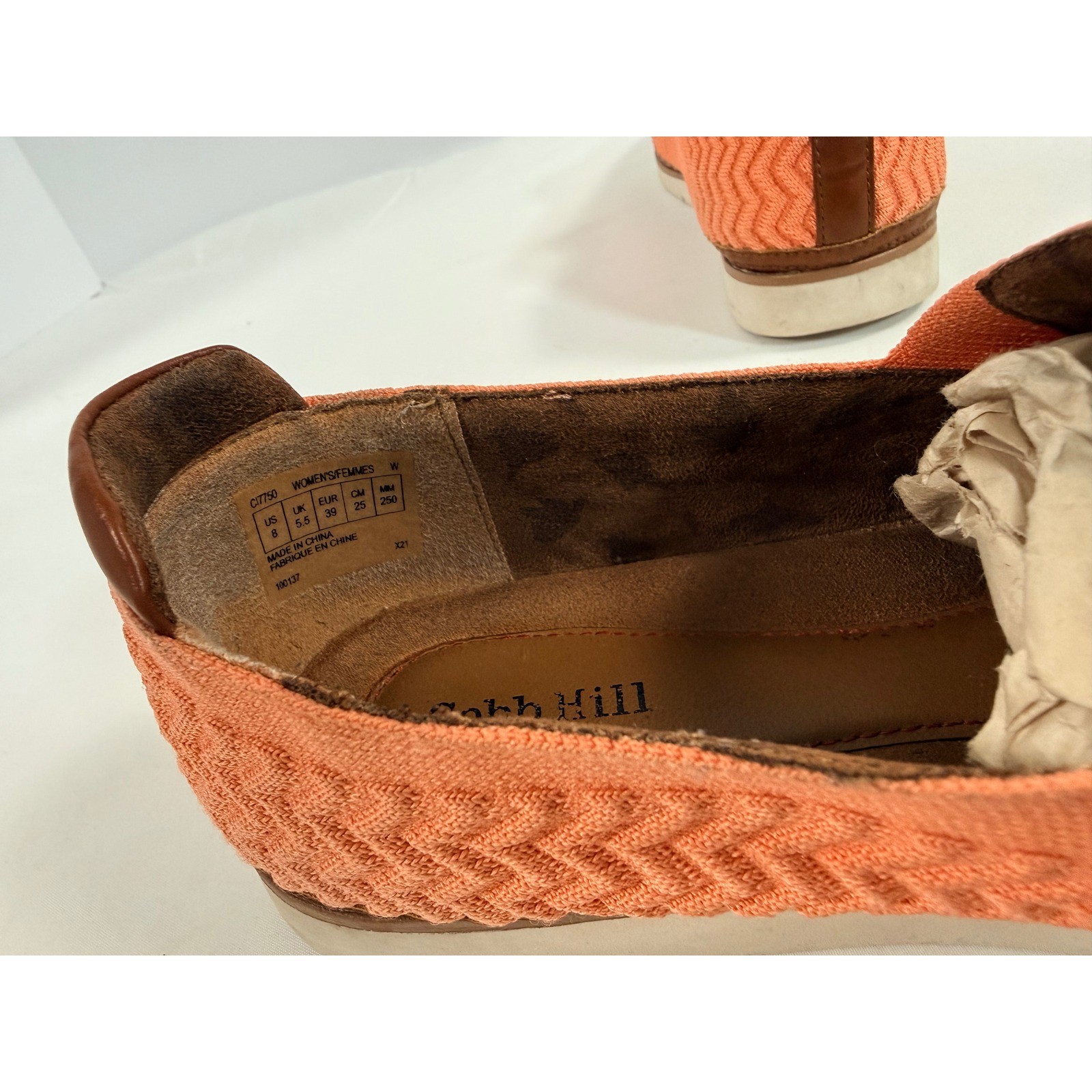 Cobb Hill Camryn Coral Orange Knit Chevron Slip On Loafers Womens 8 CI7750