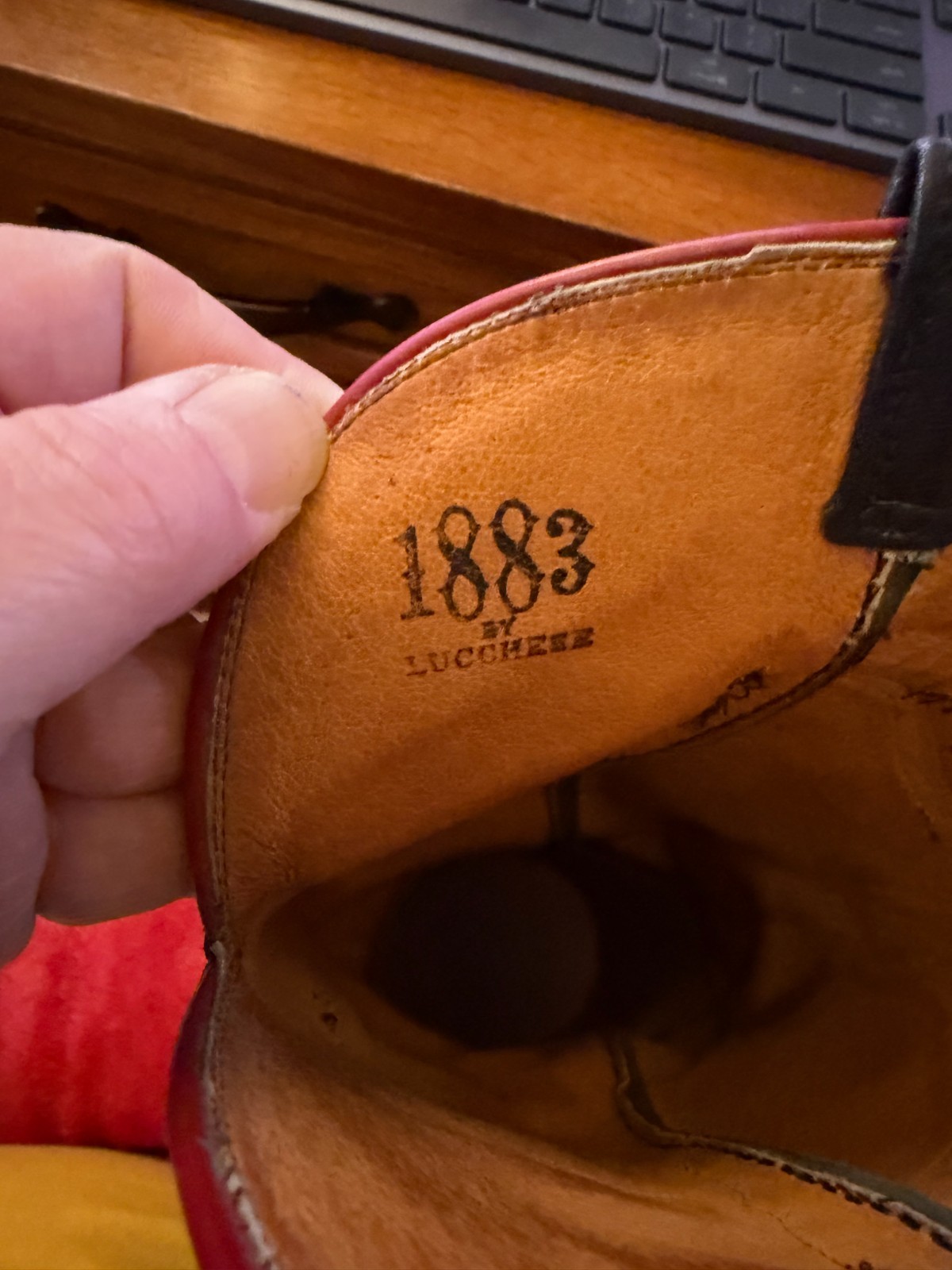 LUCCHESE Tool 1883 Cowhide Calf Hair Hide Red-White-Black Cowgirl Cowboy Boots 8
