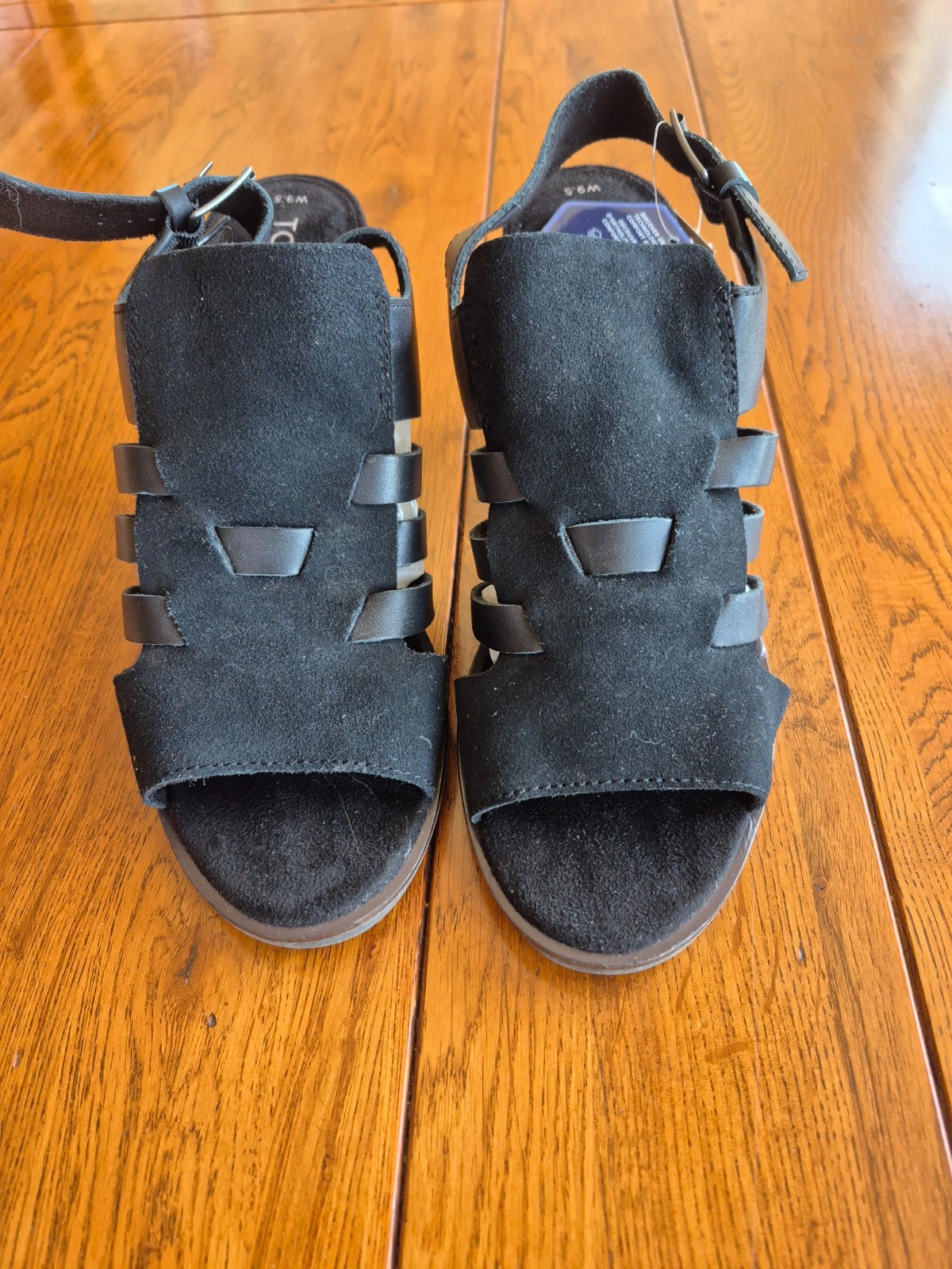 Toms’ Womens Majorca Woven Black Suede Open Toe Size 9.5 Sandals Shoes B42 NWT
