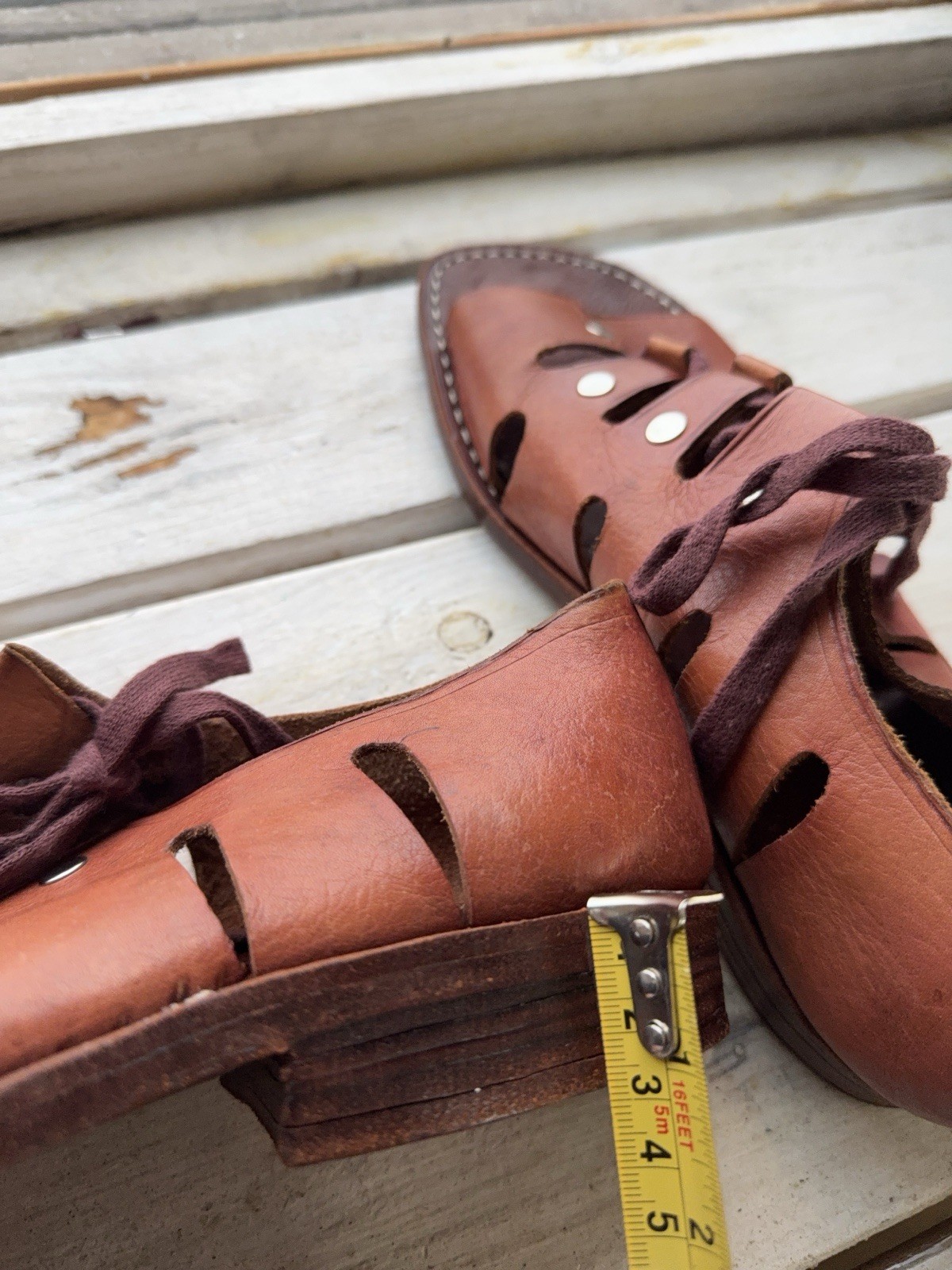 90s Sie Wie Bie Bali Handmade Leather Sandals Brown Vintage EU44 US10 UK9,5 Sz