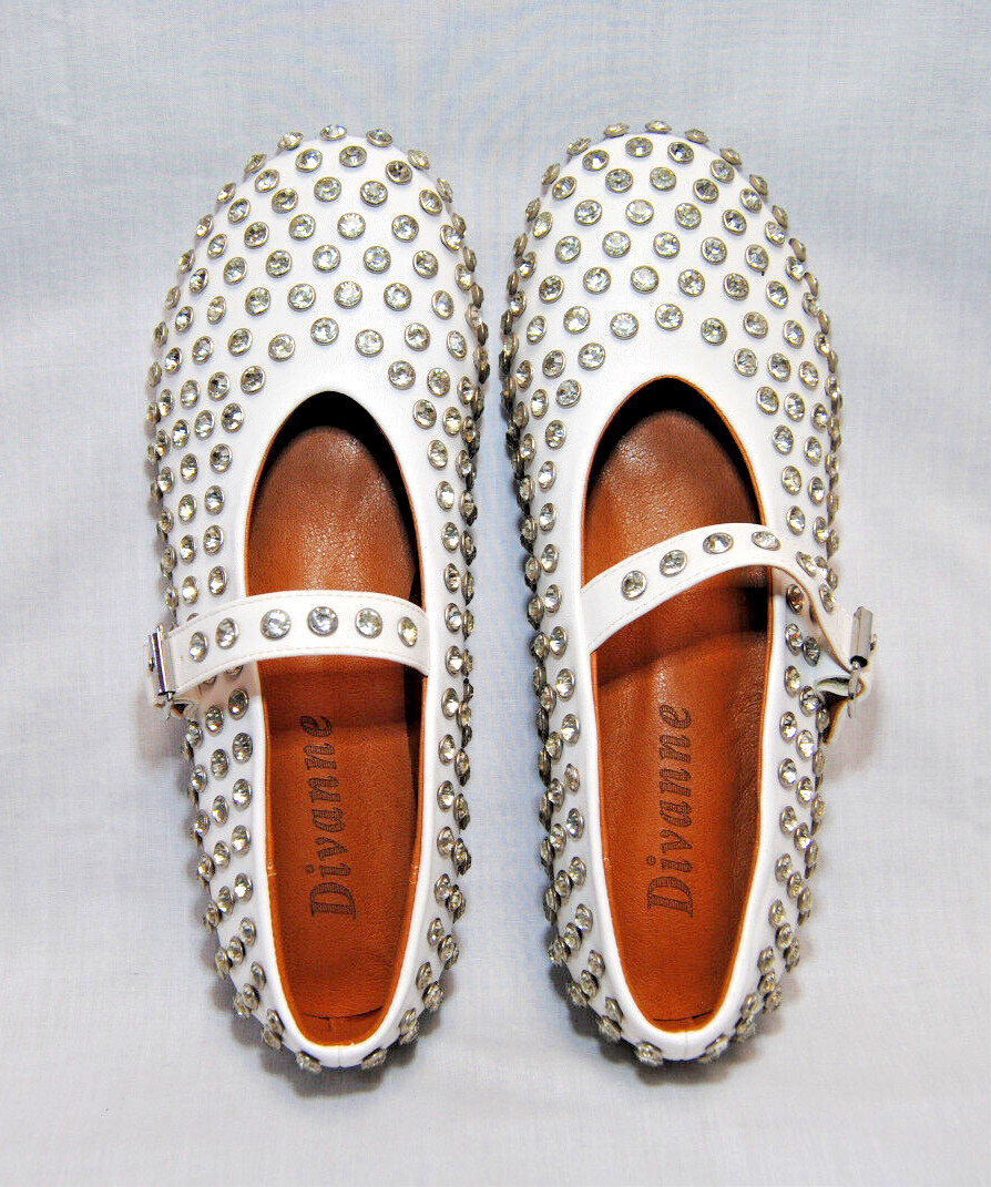 Divanne Womens Rhinestone Ballet Flats Mary Jane Shoes with Buckle Strap T2356