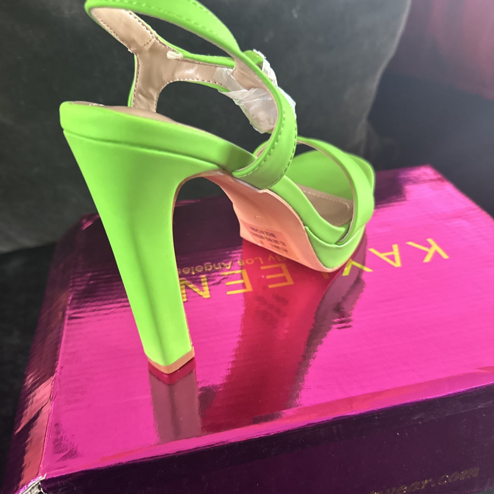 Kayleen Women’s 7 Matte Lime Green Platform Block Heel Ankle Strap Buckle