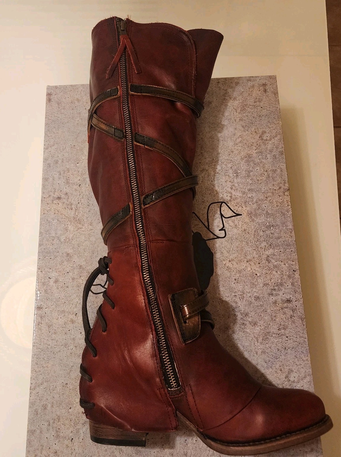 Freebird by Steven CASSIUS Wine Multi Distressed Tall Leather Boots • Sz 8 NIB