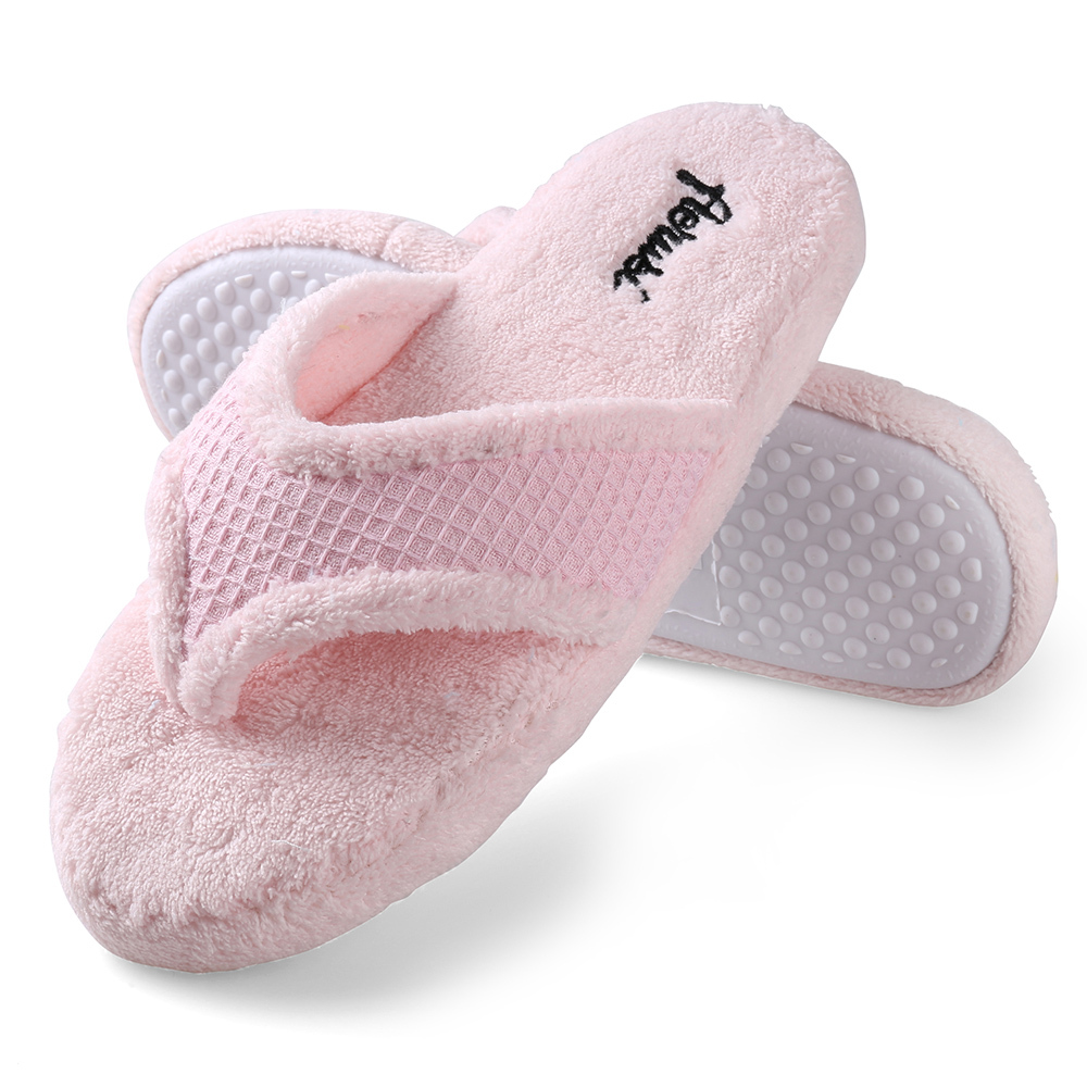 Aerusi Women Slippers Fleece Soft Flip Flops Spa Bedroom Indoor House Shoes