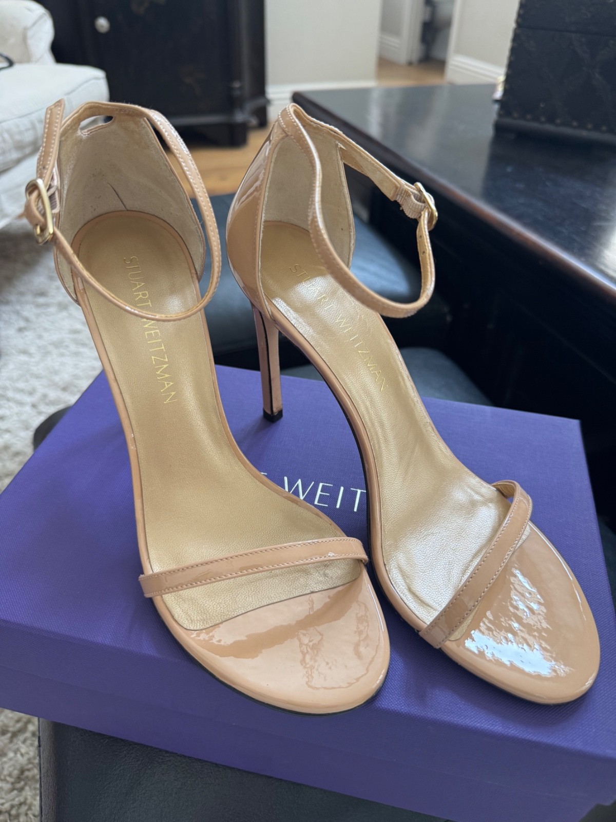 Stuart Weitzman Nudistsong Ankle Strap Stiletto in Nude – Size 8