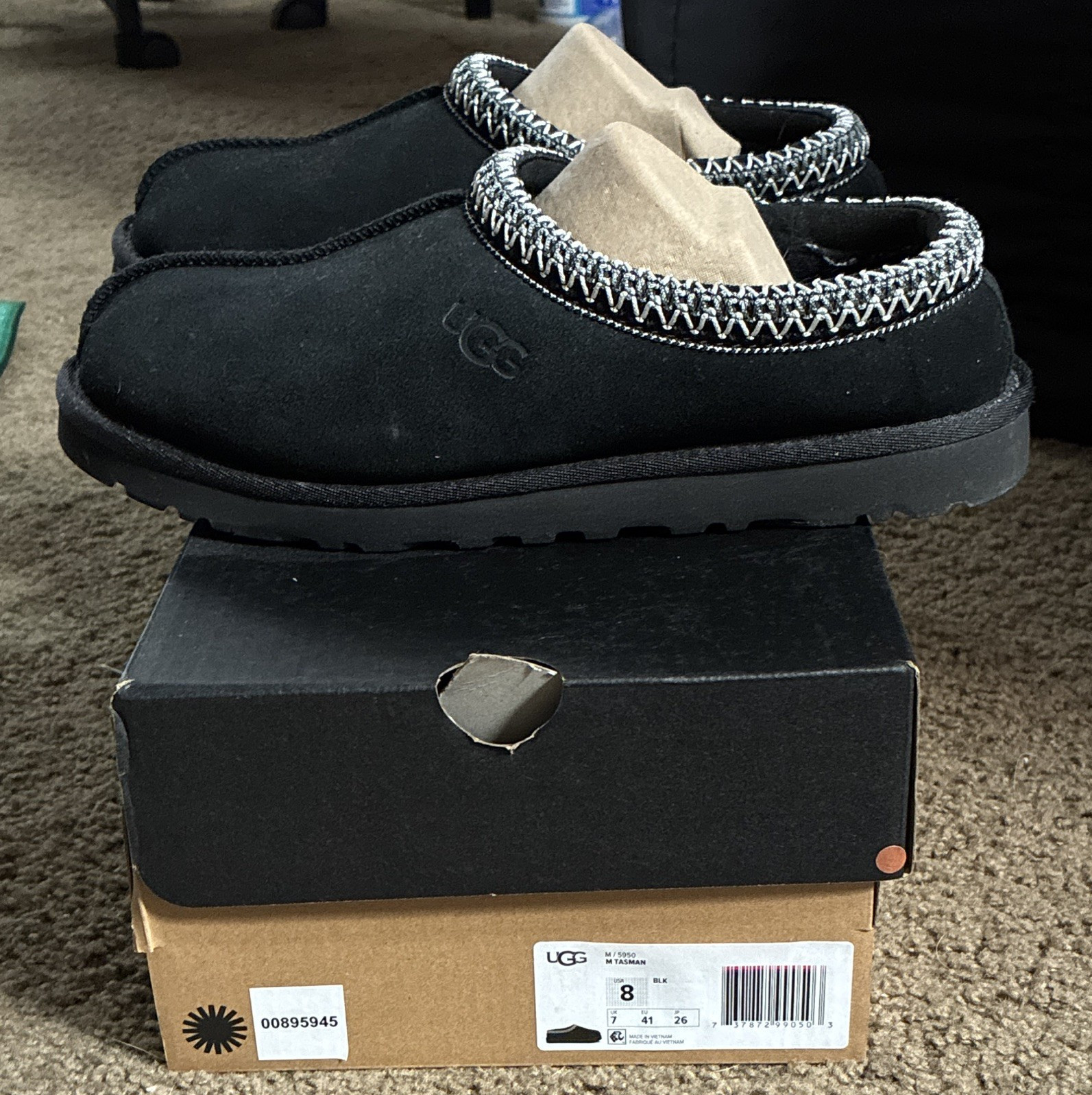 UGG Tasman Women’s Black Suede Slip-On Slippers Rubber Outsole Round Toe 8