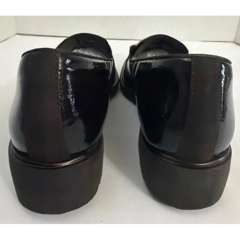 Munro American Expresso Brown Patent Leather Gold Chain Loafers Shoes 10 M