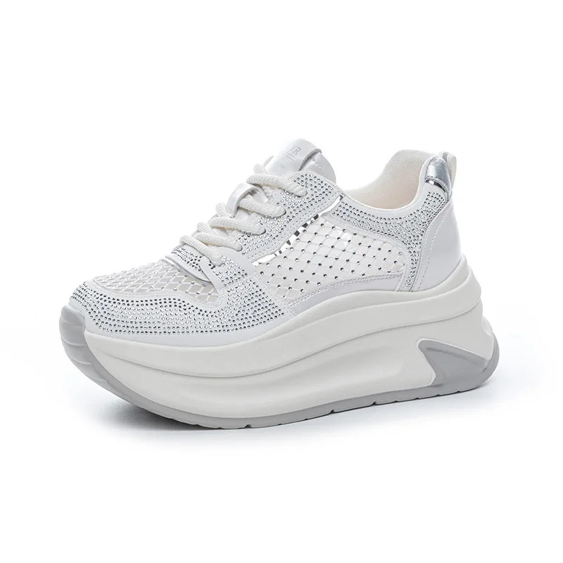 7cm Air Mesh Microfiber Leather Chunky Sneaker Shoes Women Platform Wedge Comfy