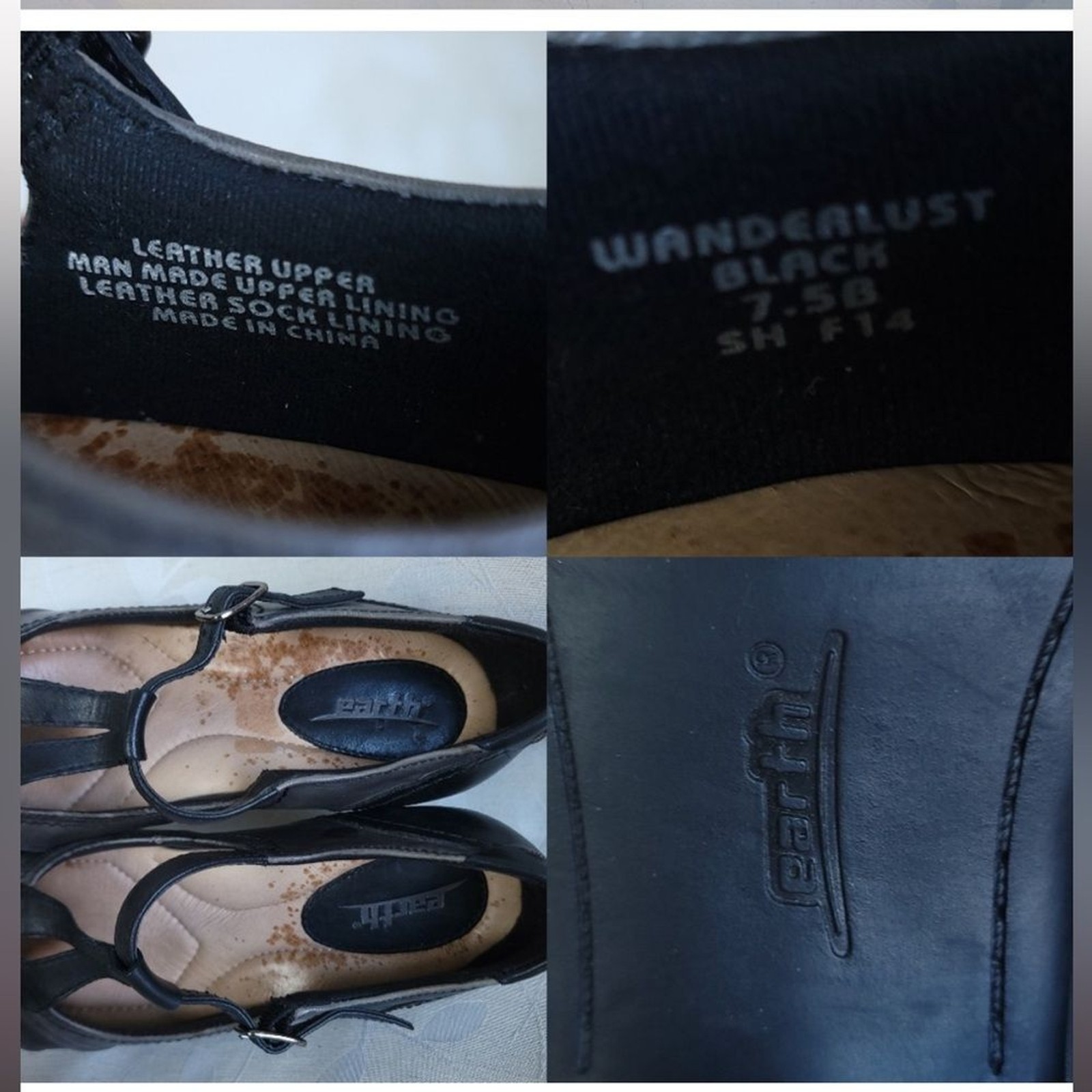 Earth Wanderlust Retro Leather T Strap Maryjane Heels Black Gray size 7.5