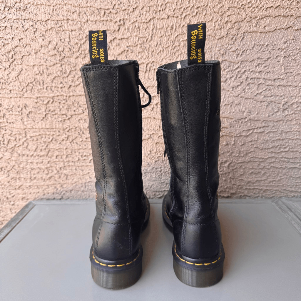 Dr Martens 1914 Vonda 14 Eye Lace Up Tall Boots Black Red Rose Womens 7US/38EU