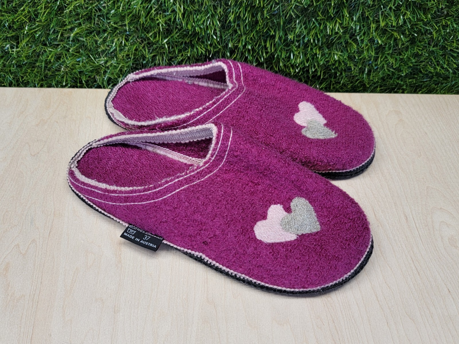 Kitz Pichler Austria Boiled Wool Hot Pink Slippers Women’s House Shoes Sz 37 EUR