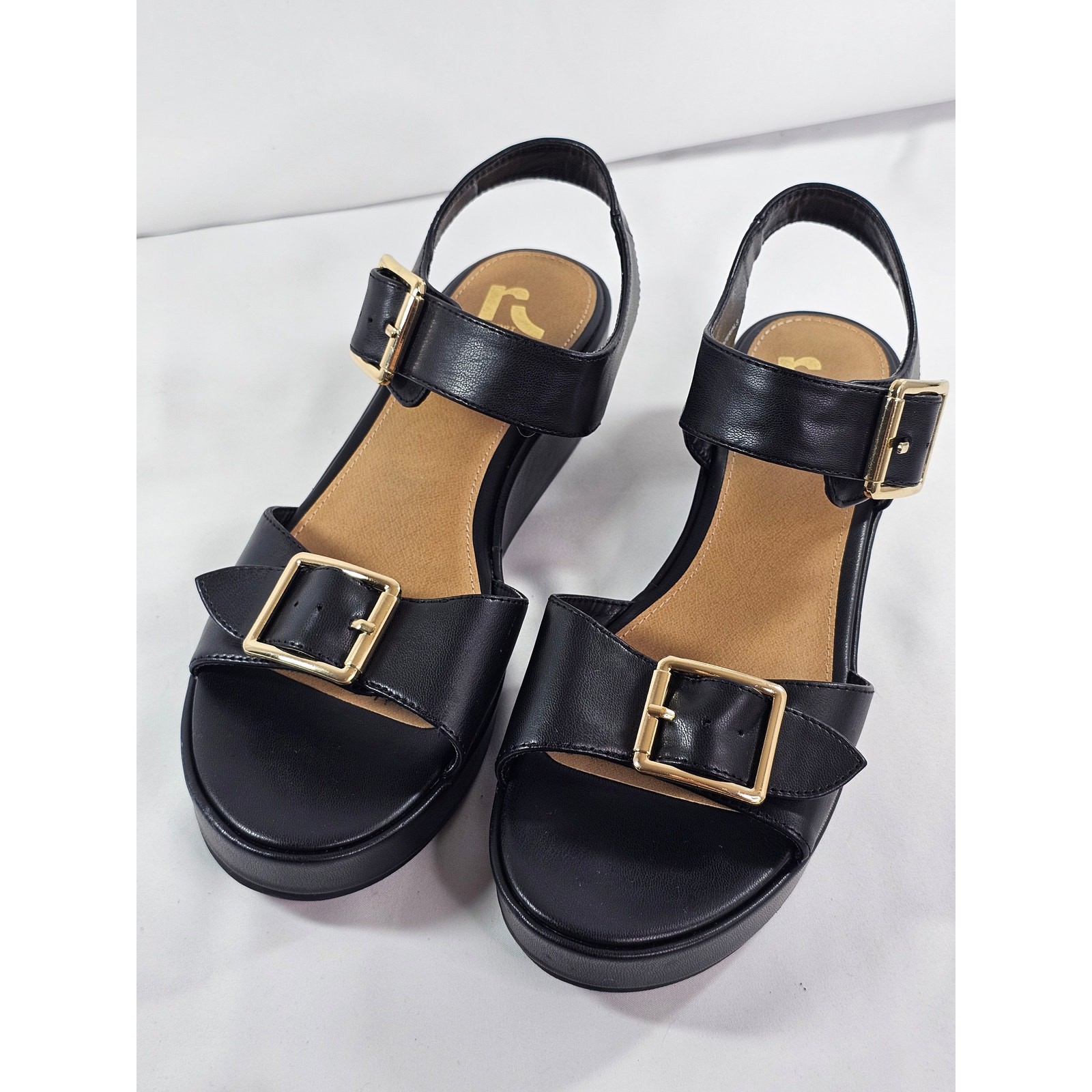 Y2K Grunge Report Black Chunky Wedge Whimsigoth Gold W-10