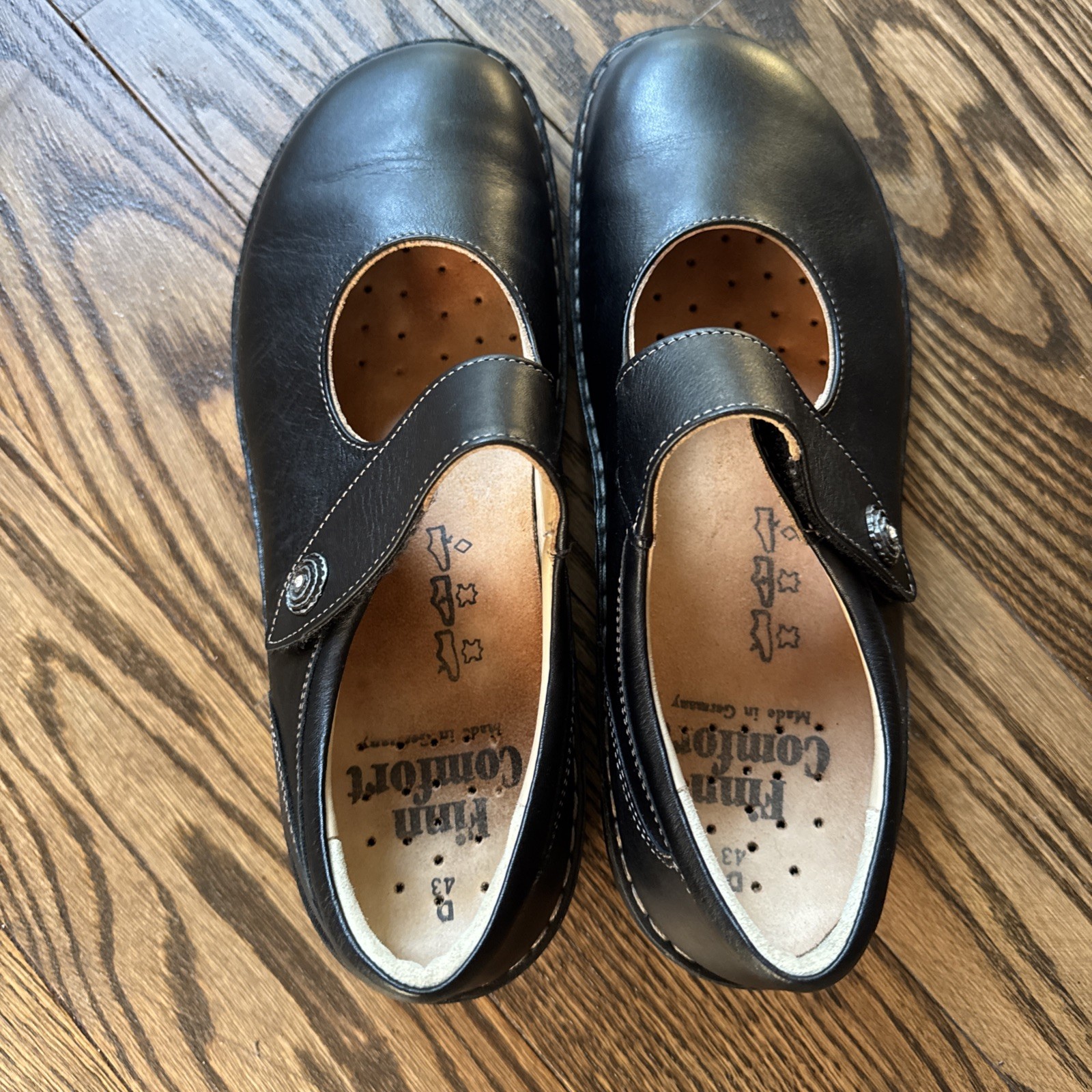 Finn Comfort Black Leather Women’s 43 US 12 D Mary Jane Shoes Germany Baby Doll