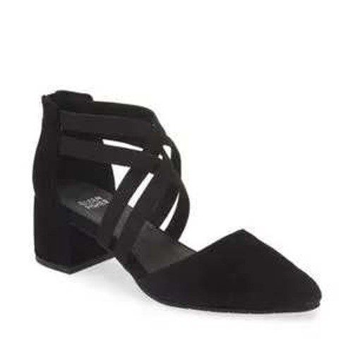 Eileen Fisher Suede Block Heel Pumps Womens 10 Black Strappy D’Orsay Designer