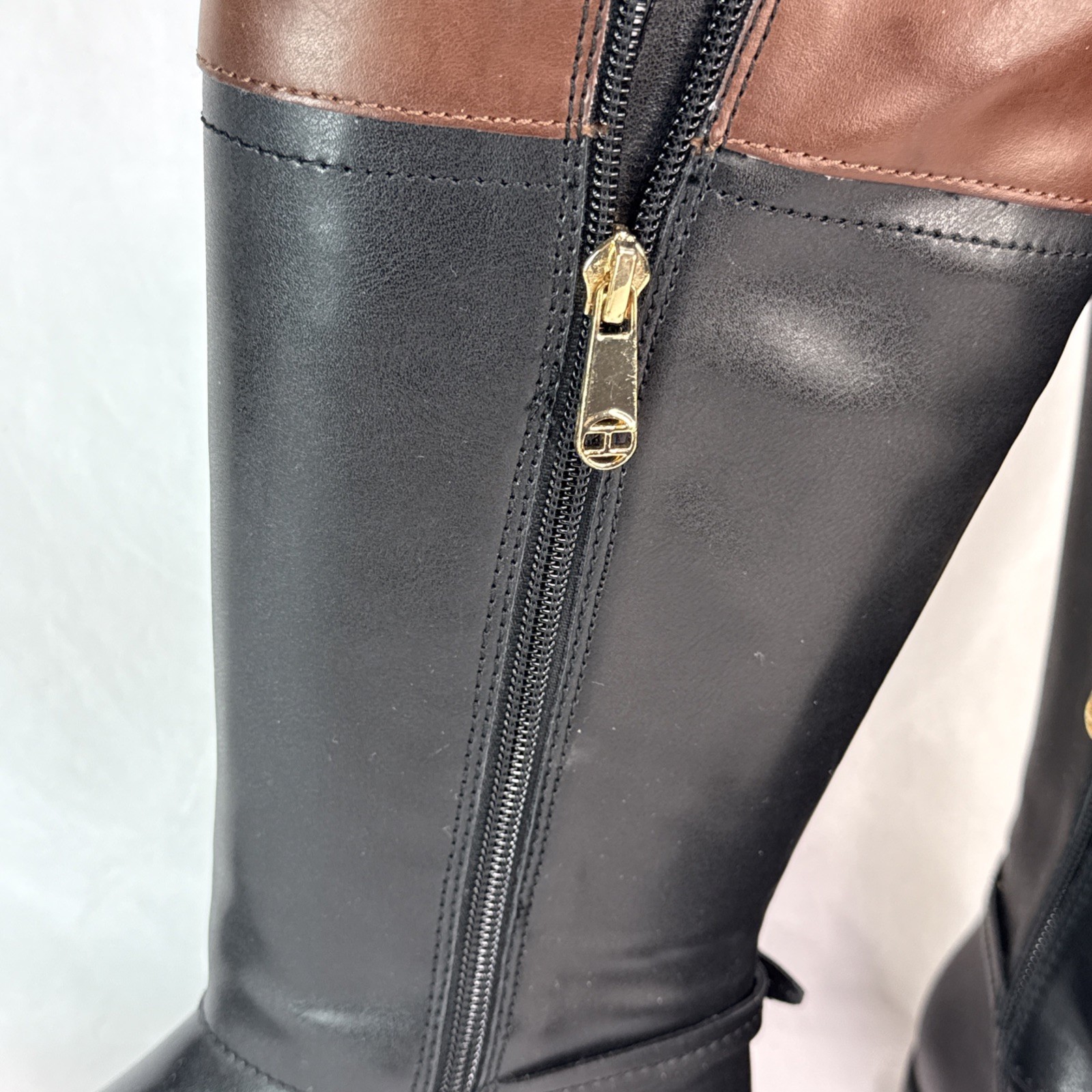 Tommy Hilfiger Xenon Riding Boots Women’s Black Brown Zip 1” Heel Sz 6M New