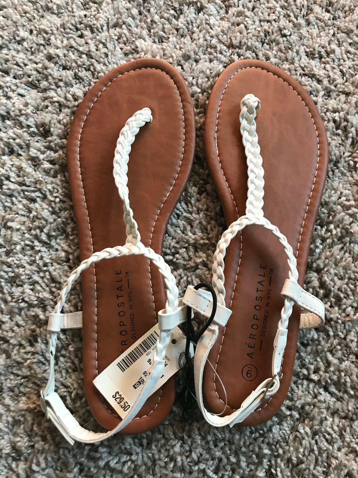 AEROPOSTALE Gal’s Sandals-Slides-Flip Flops Shoes 9 White gold Brown MSRP $29.00