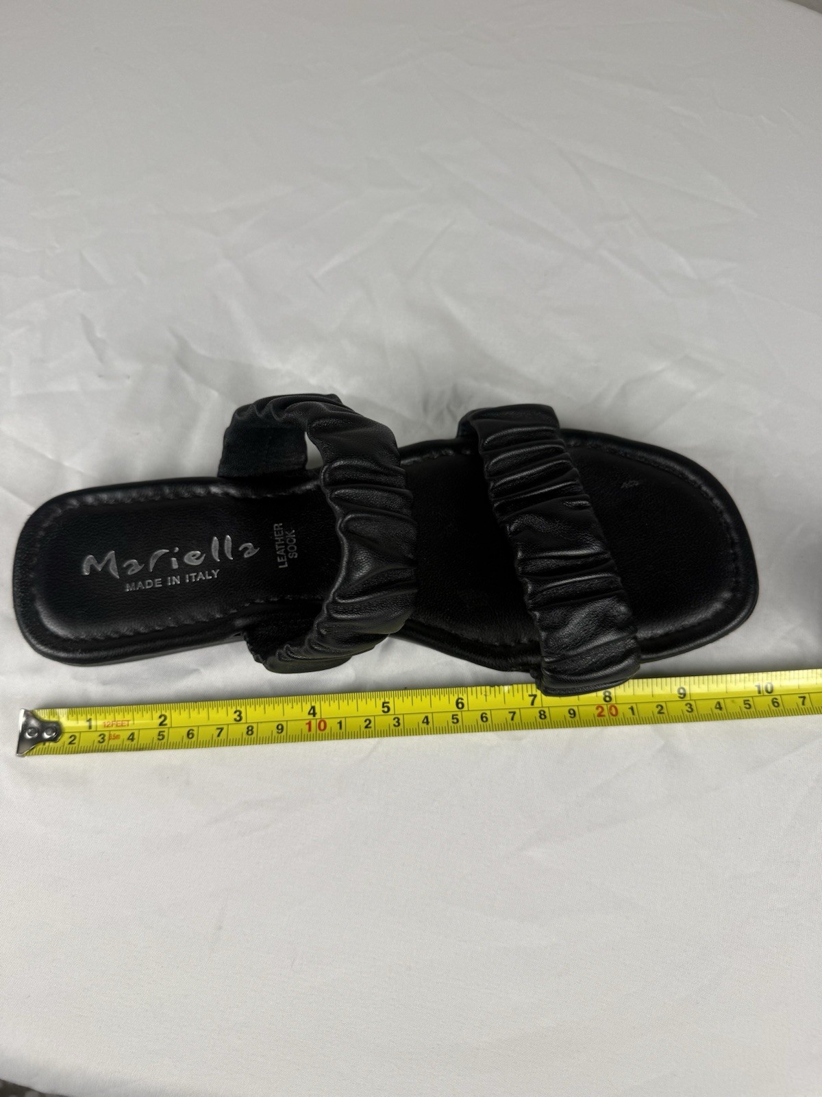 Mariella Italy Black Leather Ruched Slide Sandals Women’s Size 9 Flat Slip On
