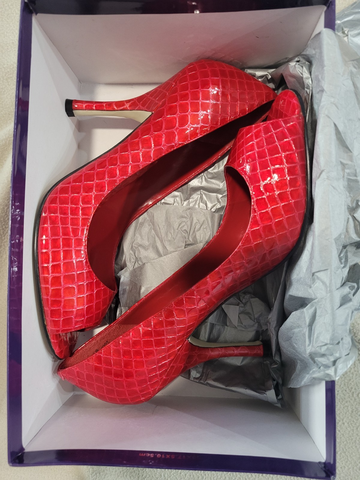 Enzo Angiolini Women’s Red Leather Reptile Open Toe Pump Stiletto US 7.5 M