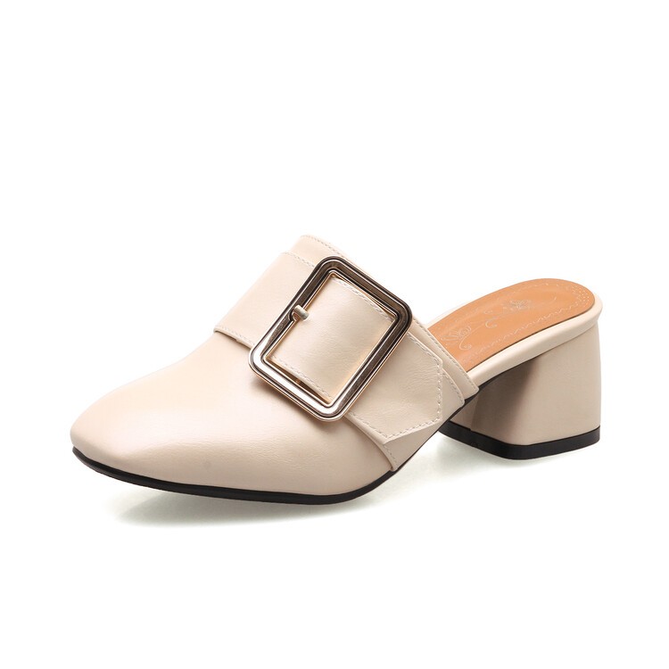 Women’s Faux Leather Slippers Block Heels Slip On Mule Slingback Dress Sandals