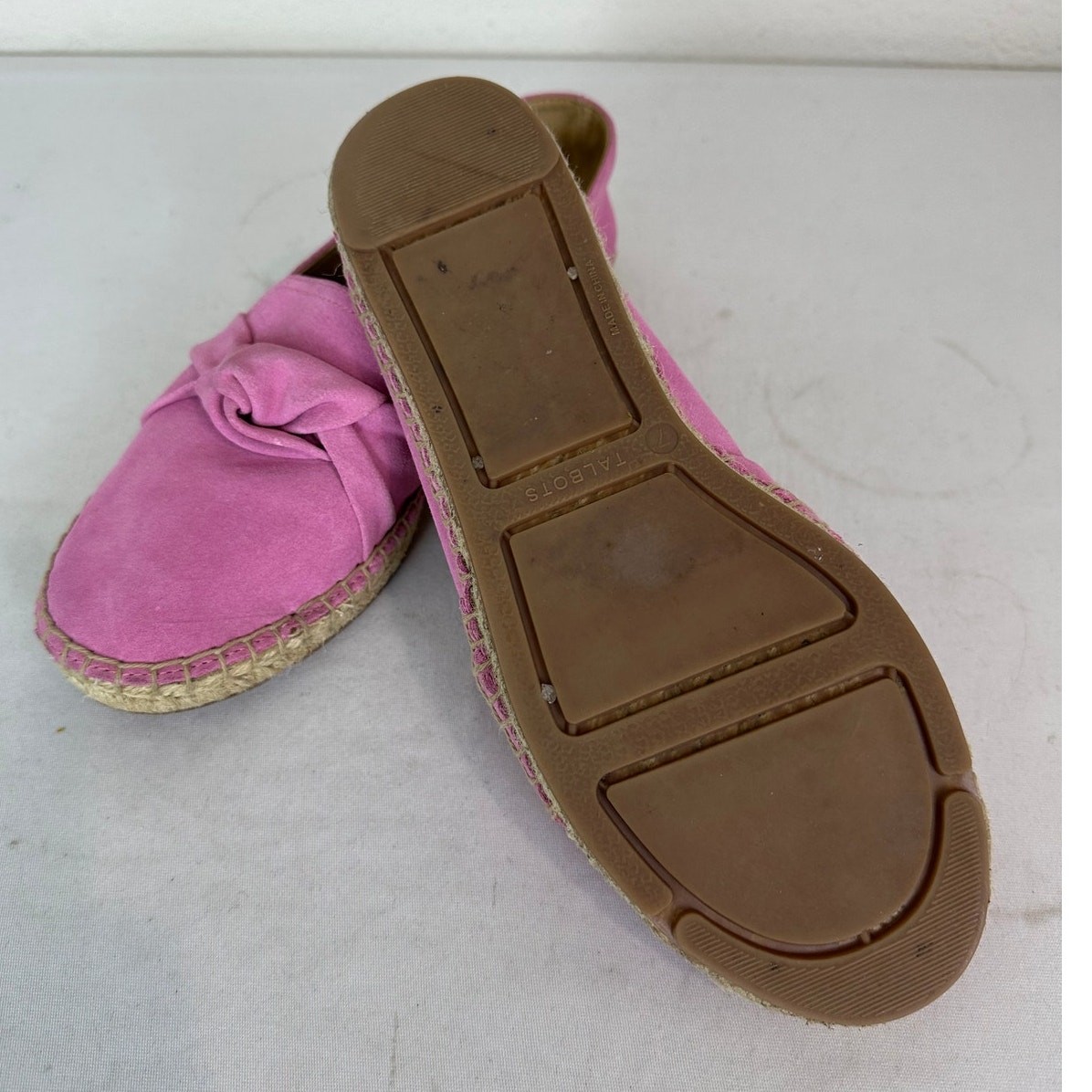 Talbots IZZY Pink Suede Espadrilles Knot Detail Slip-On Flats Size 7.5