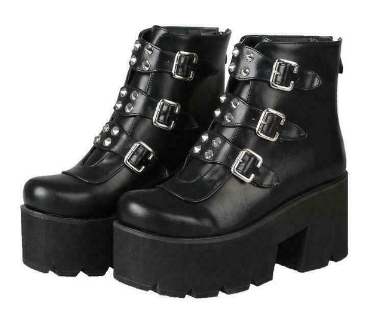 Women’s Faux Leather Platform Ankle Boots Punk Gothic Casual Dress Creeper Shoes