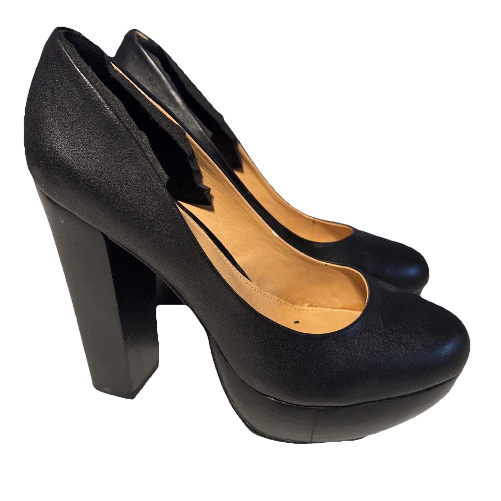 Express Black Faux Leather Platform High Heel Pumps Size 7.5 Round Toe Classic
