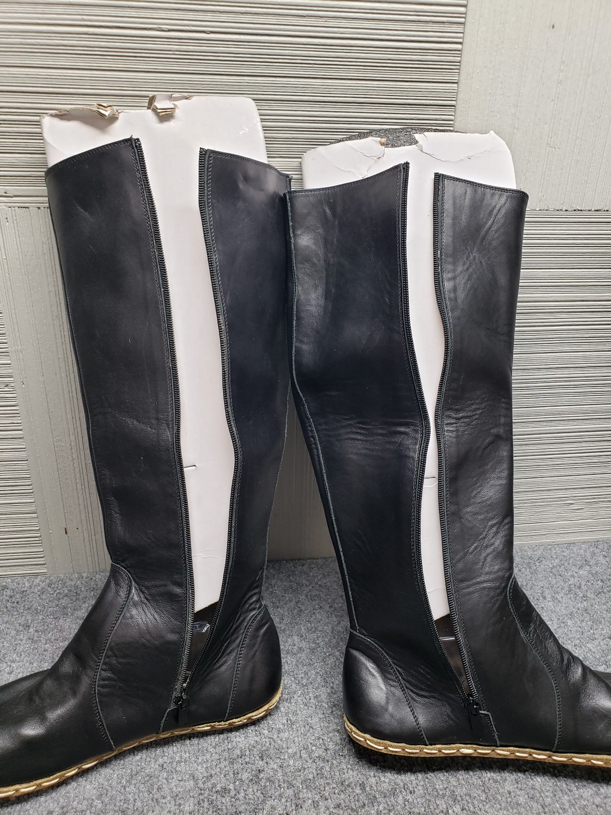 Atlantis Women Boots 13.5 Black Leather Side Zip Handmade High Knee Comfort Shoe