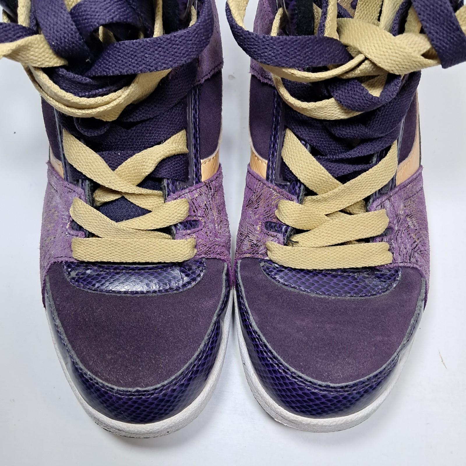 Vintage ETNIES High Top Skater Shoes Size 6.5 Ollie King, Purple & Gold