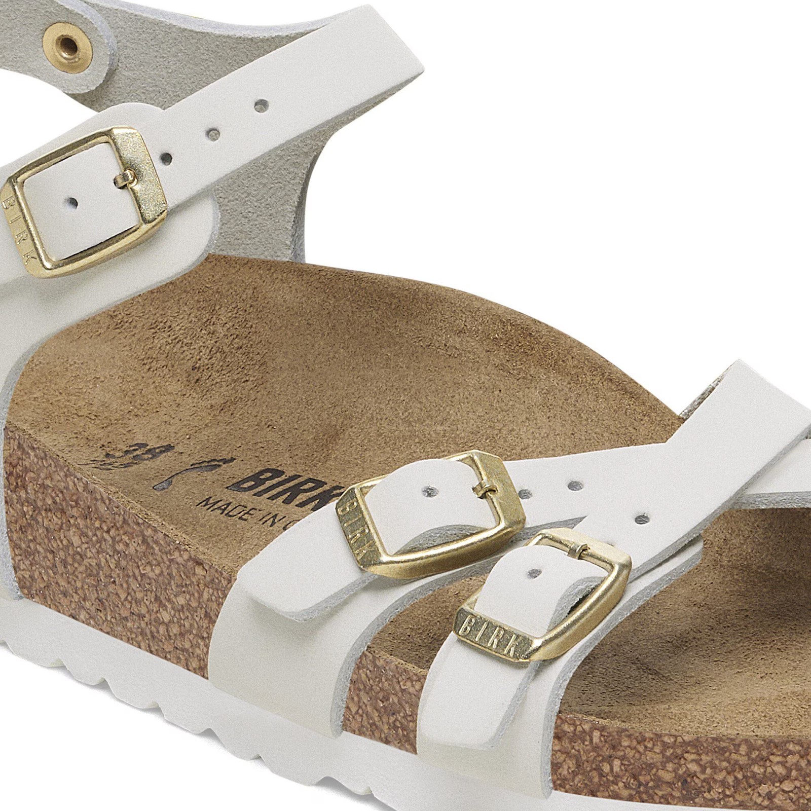 BIRKENSTOCK KUMBA ANTIQUE WHITE NUBUCK LEATHER MEDIUM/NARROW WIDTH CROSSED STRAP