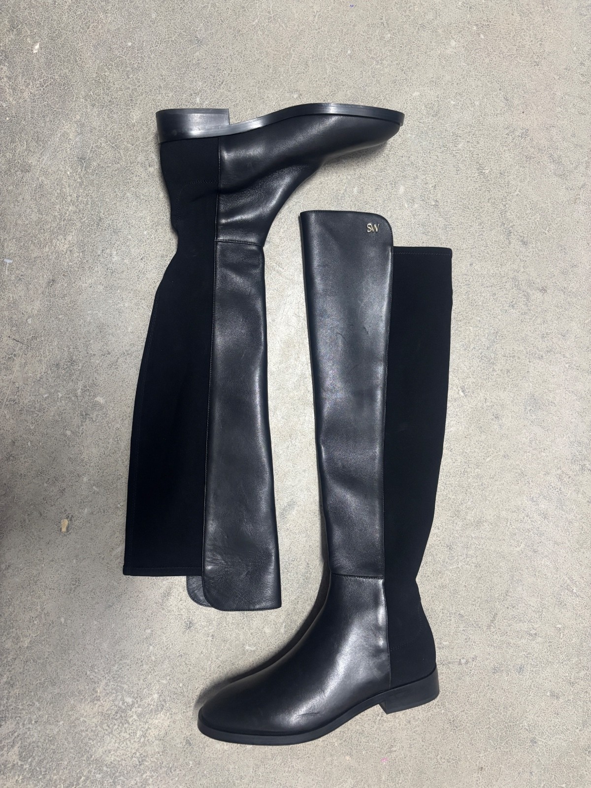Stuart Weitzman Black Leather 5050 Tall Riding Boots Stretch Back 8.5