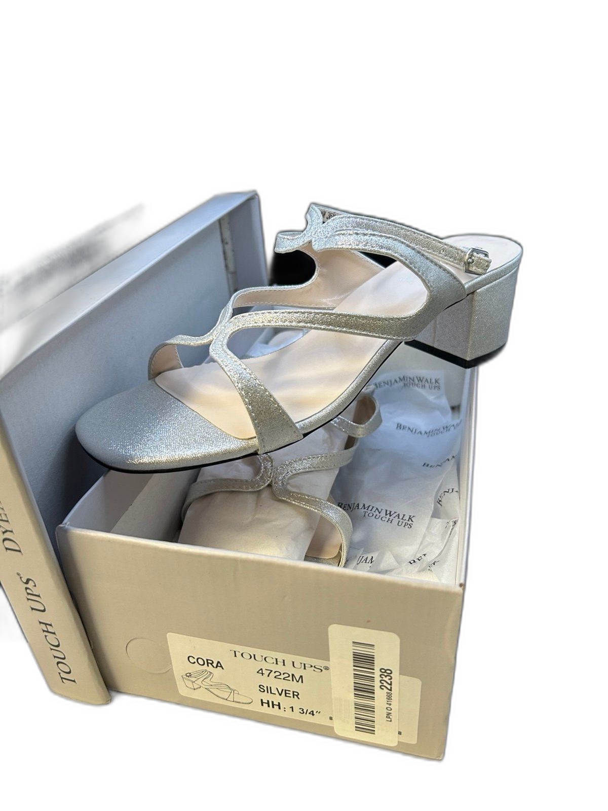 Benjamin Walk Dyeables Touch Ups Silver Cora Sandals Heels womens 8 NIB